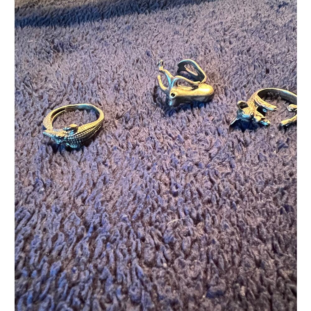 Animal Rings Lot Gator Octopus Chihuahua Silver Tone